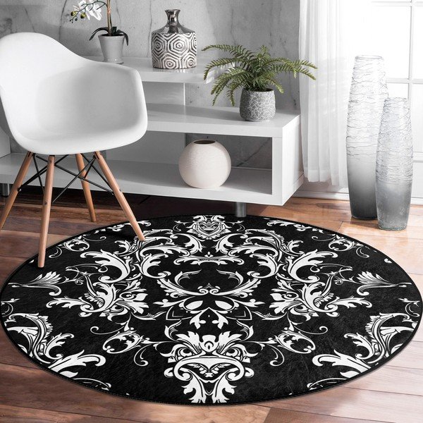 Fekete-fehér mosható-robotporszívóval tisztítható kerek szőnyeg ø 80 cm Comfort – Mila Home-image-3