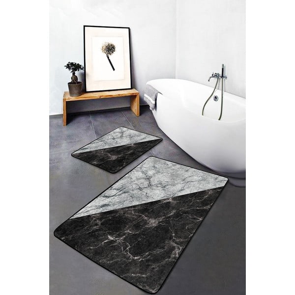 Fekete-fehér fürdőszobai kilépő szett 2 db-os 60x100 cm – Mila Home-image-2