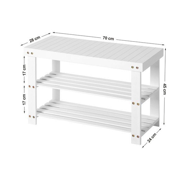 Fehér cipőtartó bambuszpolc (6 pár cipő), szélesség 70 cm - Songmics-image-3