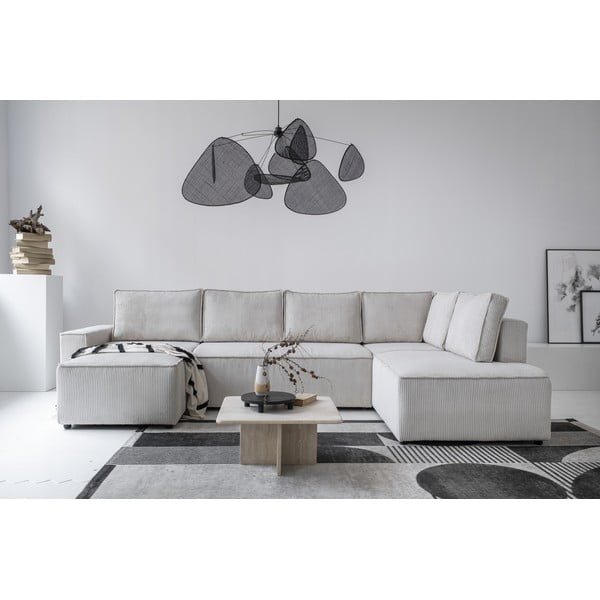 Fehér kordbársony kinyitható sarokkanapé (jobb oldali-U alakú) Brave Dave – Miuform-image-4