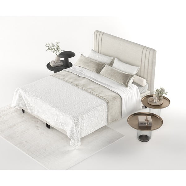 Bézs kárpitozott ágyneműtartós franciaágy 200x200 cm Musca – Maison de Rêve-image-4