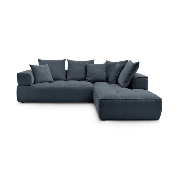 Sötétkék zsenília sarokkanapé (jobb oldali-L alakú) Whesley – Bobochic Paris