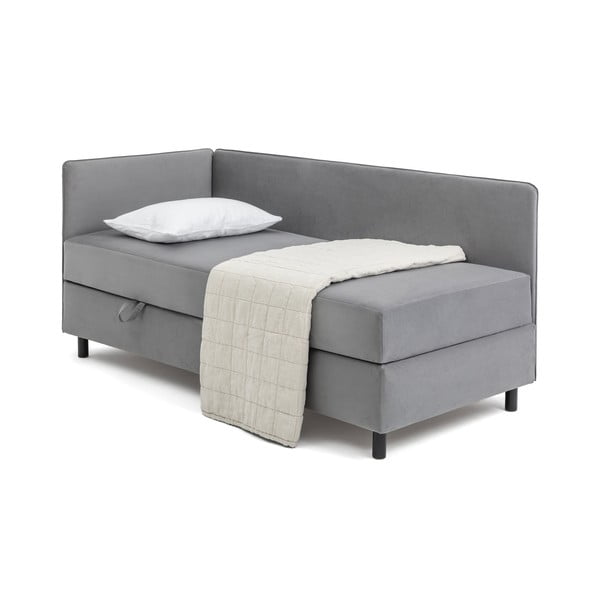 Szürke kárpitozott ágyneműtartós egyszemélyes ágy matraccal 120x200 cm Avela – Bonami Selection