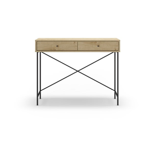 Natúr színű konzolasztal tölgyfa dekoros asztallappal 35x110 cm Titan – Marckeric-image-4