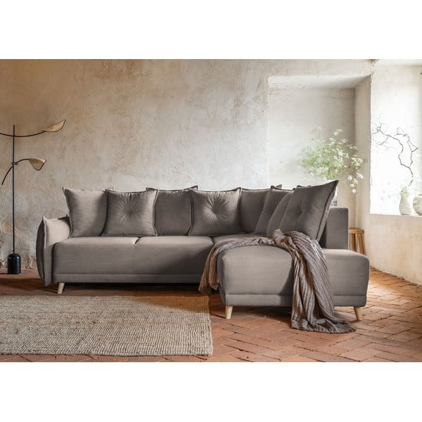 Világosbarna kordbársony kinyitható sarokkanapé (jobb oldali) Lazy Lukka – Miuform-image-3