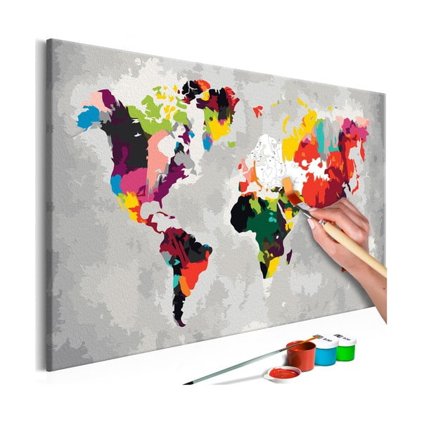 Bright World Map DIY készlet, saját vászonkép festése, 60 x 40 cm - Artgeist