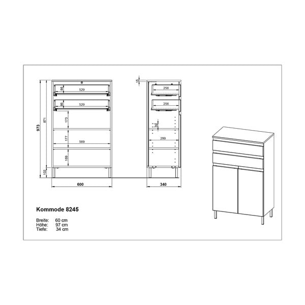 Sötétszürke fürdőszoba szekrény tölgyfa dekorral 60x97 cm Salinas - Germania-image-4