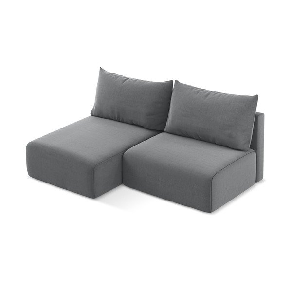 Szürke bársony kinyitható-tárolóhelyes sarokkanapé (bal oldali-heverő résszel) Kalena – Makamii-image-3