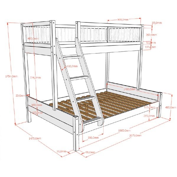 Fehér bükkfa emeletes gyerekágy ágyráccsal 140x200-90x200 cm Forrest – Vipack-image-2