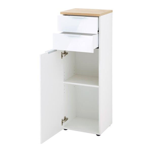 Fehér-natúr színű magas fürdőszoba szekrény tölgyfa dekorral 39x112 cm Pescara – Germania-image-3