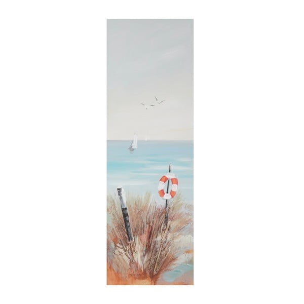 Beach Lifebouy kézzel festett kép fenyőfa keretben, 30 x 90 cm - Mauro Ferretti