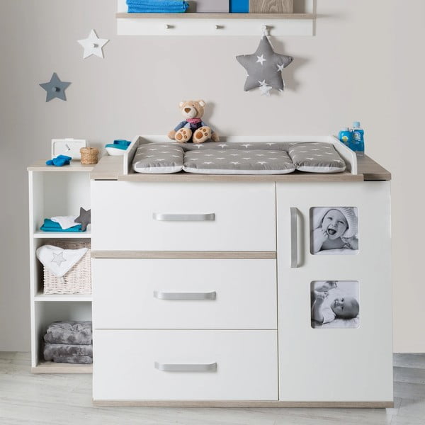 Fehér alacsony gyerek komód pelenkázó feltéttel szilfa dekorral 117x102 cm Moritz – Roba-image-1