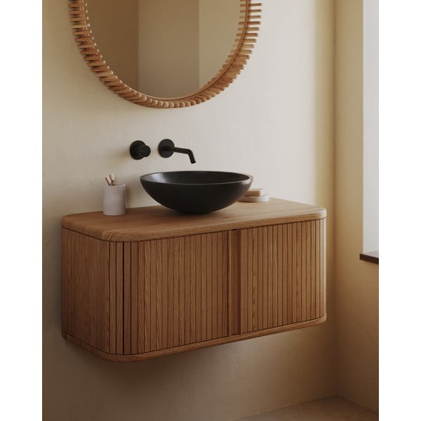 Natúr színű fali mosdó alatti szekrény kőrisfa dekorral 90x40 cm Mailen – Kave Home-image-1