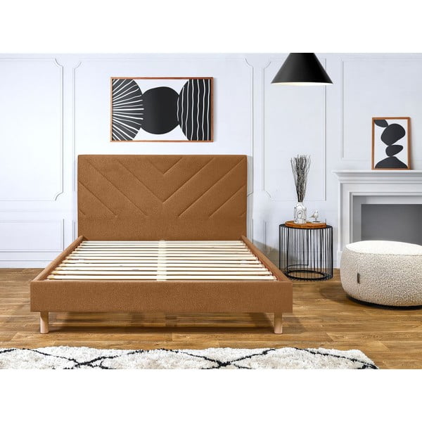 Narancssárga kárpitozott franciaágy ágyráccsal 160x200 cm Romane – Bobochic Paris-image-4