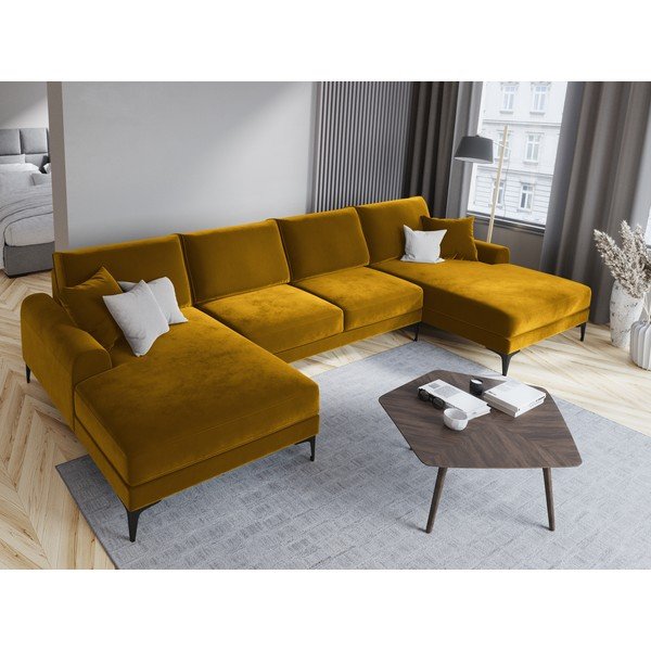 Madara sárga bársony U alakú kanapé - Mazzini Sofas-image-1