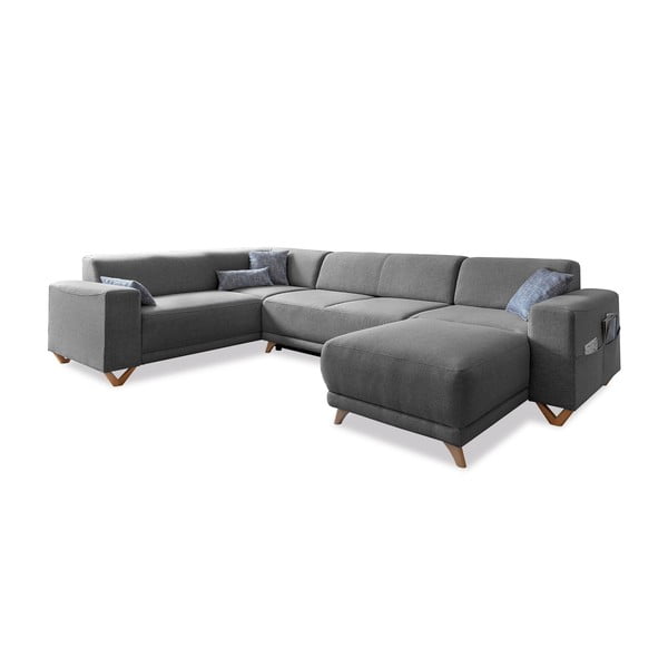 Szürke kinyitható-tárolóhelyes sarokkanapé (bal oldali-U alakú) Classy Sophie – Miuform