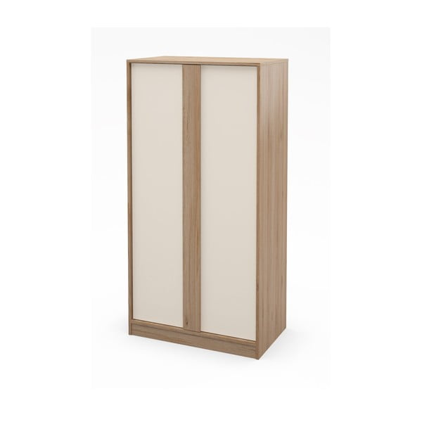 Krémszínű-natúr színű ruhásszekrény tölgyfa dekorral 90x180x53 cm Dennis – Marckeric-image-3