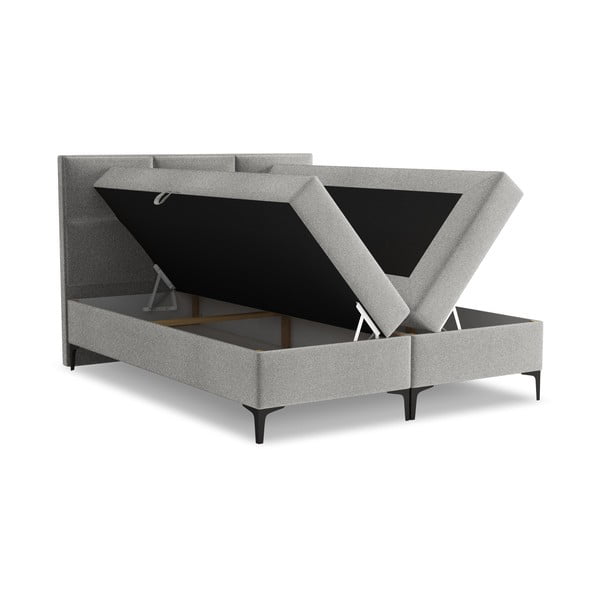 Világosszürke ágyneműtartós boxspring ágy 160x200 cm Pakalana – Makamii-image-1