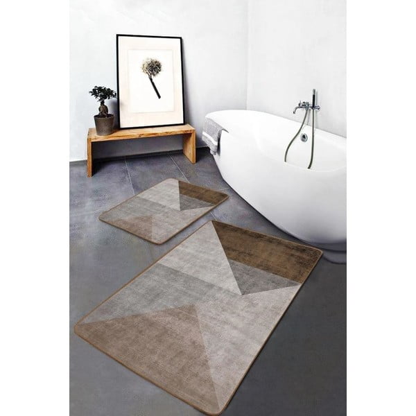 Szürke-barna bársony fürdőszobai kilépő szett 2 db-os 60x100 cm – Mila Home-image-1