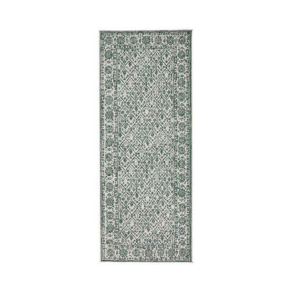 Curacao szürke-zöld mintás, kültérre is alkalmas kétoldalas futószőnyeg, 80 x 350 cm - Bougari