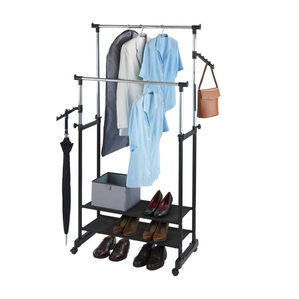 Fekete fém teleszkópos-gurulós ruhatartó állvány All In – Wenko-image-2