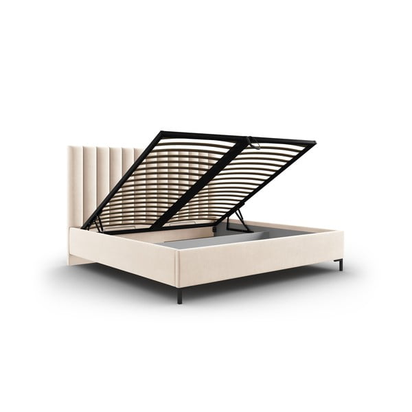 Bézs kárpitozott ágyneműtartós franciaágy ágyráccsal 160x200 cm Casey – Mazzini Beds-image-3
