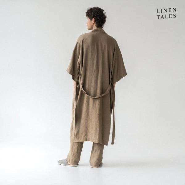 Khaki len fürdőköpeny L/XL Summer – Linen Tales-image-4
