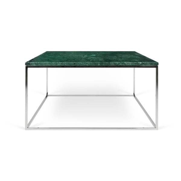 Gleam zöld márvány dohányzóasztal krómozott lábakkal, 75 x 75 - TemaHome