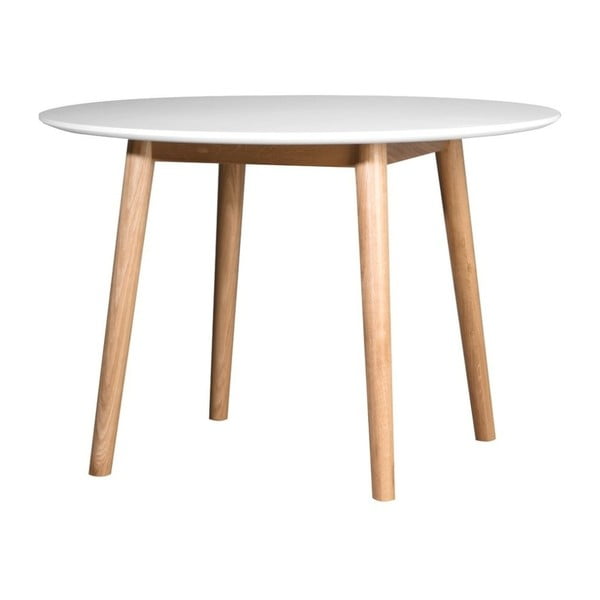 Eelis fehér étkezőasztal tölgyfa alappal, ⌀ 110 cm - We47