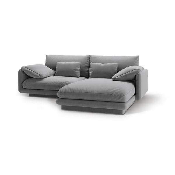 Világosszürke bársony sarokkanapé (jobb oldali-heverő résszel) Torino – Micadoni -image-1