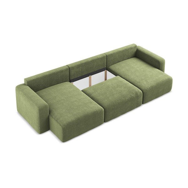 Zöld zsenília kinyitható-tárolóhelyes (U alakú) sarokkanapé Kona – Makamii-image-4