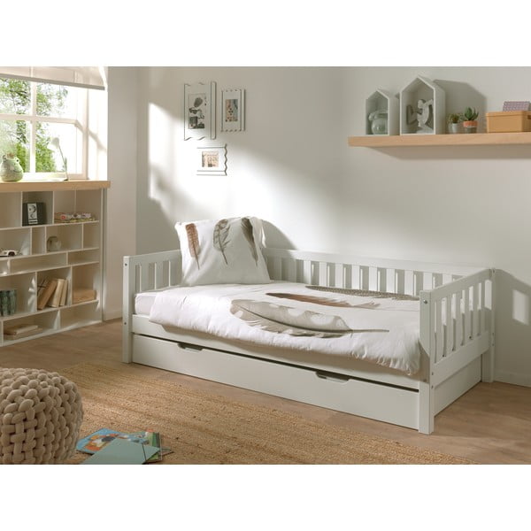 Fehér borovi fenyő gyerekágy kihúzható pótággyal, ágyráccsal 90x200 cm Fritz – Vipack-image-1