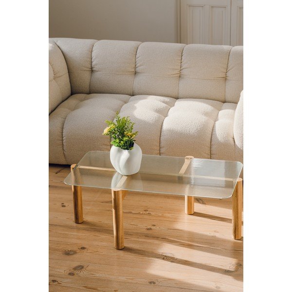 Natúr színű dohányzóasztal üveg asztallappal 55x105 cm Kob – noo.ma-image-1