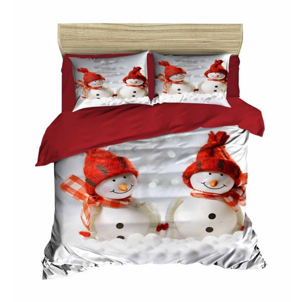 Christmas Snowmen kétszemélyes ágyneműhuzat lepedővel, 200 x 220 cm