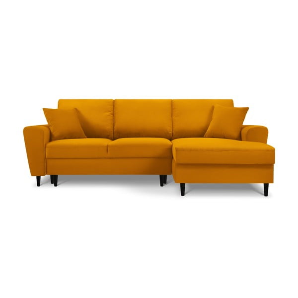 Mustársárga kordbársony kinyitható tárolóhelyes sarokkanapé (jobb oldali-heverő résszel) Kyoto – Cosmopolitan Design