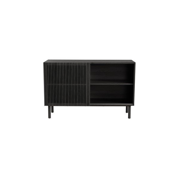 Fekete szekrény tolóajtóval kőrisfa dekorral 124x80x45 cm Sion – Jotex-image-4