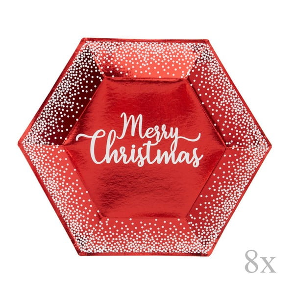 Merry Christmas Red & White Dots 8 db-os piros karácsonyi papírtányér szett, ⌀ 27 cm - Neviti