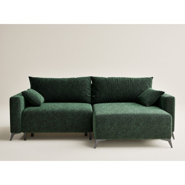 Sötétzöld zsenília kinyitható-tárolóhelyes sarokkanapé (jobb oldali-heverő résszel) Leon – Maison de Rêve-image-2