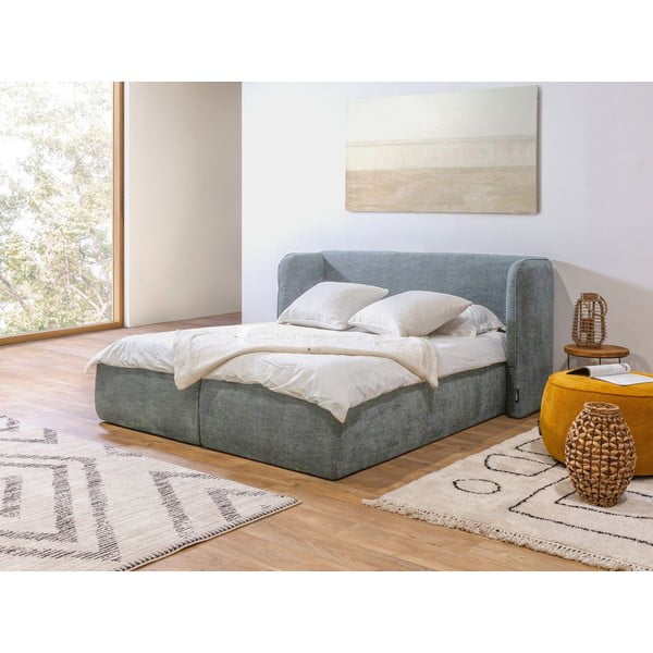 Világosszürke kárpitozott franciaágy tárolóhellyel, ágyráccsal 160x200 cm Louise – Bobochic Paris-image-1