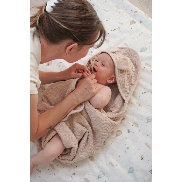 Bézs bio pamut kapucnis gyerek törölköző 80x80 cm Almond – Cam Cam Copenhagen-image-2