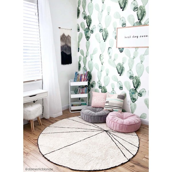 Krémszínű mosható kézi szövésű pamut kerek szőnyeg ø 160 cm Trace Beige – Lorena Canals-image-3