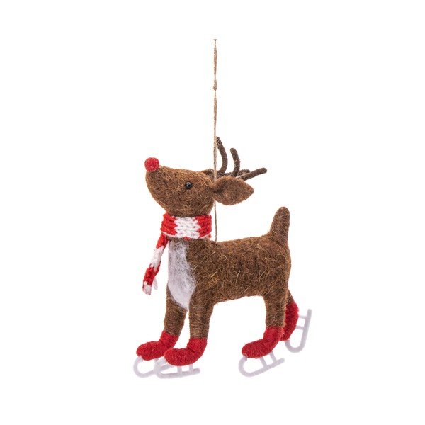 Textil kézzel készített karácsonyfadísz 13 cm Skating Rudolph – Sass & Belle