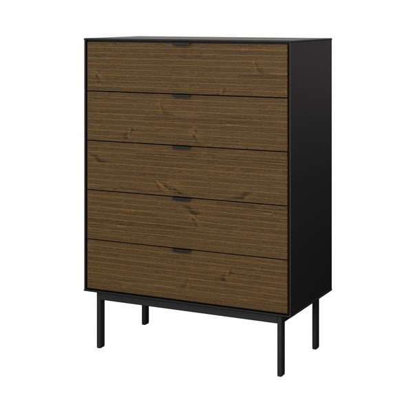 Fekete-barna magas komód borovi fenyő dekorral 80x111 cm Soma - Tvilum-image-3