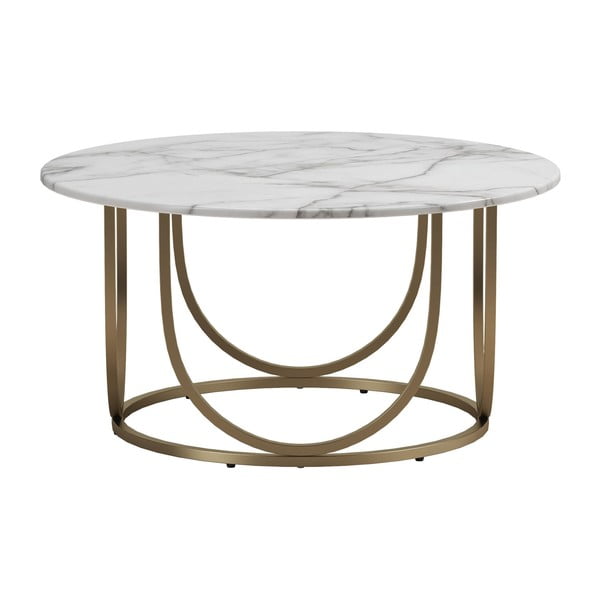 Fehér-aranyszínű kerek dohányzóasztal márvány dekorral ø 79 cm Gwyneth – CosmoLiving by Cosmopolitan