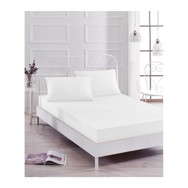 Basso Blanco fehér elasztikus lepedő és 2 párnahuzat szett egyszemélyes ágyhoz, 160 x 200 cm