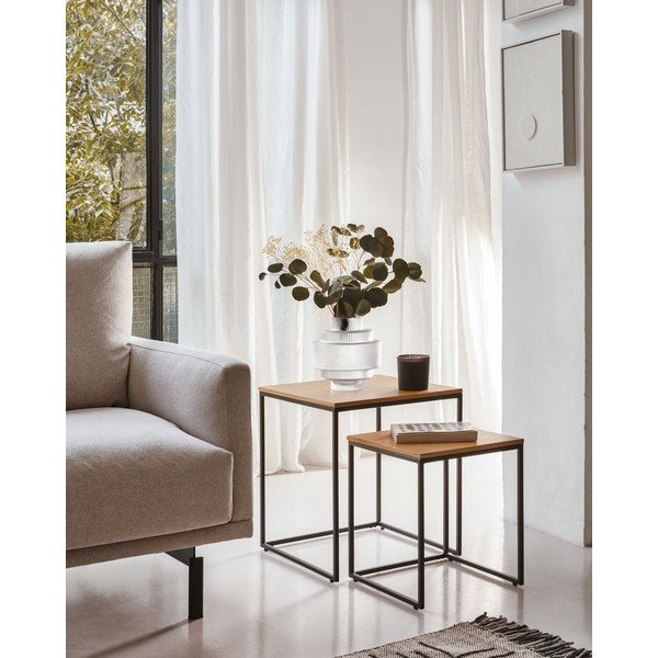 Tárolóasztal szett tölgyfa dekoros asztallappal,  2 db-os 45x45 cm Yoana – Kave Home-image-1