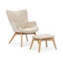 Bézs kordbársony fotel lábtartóval Niko – Ropez