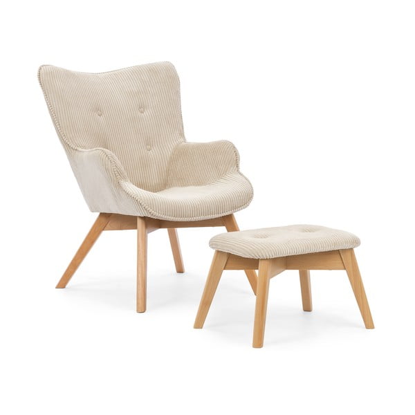 Bézs kordbársony fotel lábtartóval Niko – Ropez