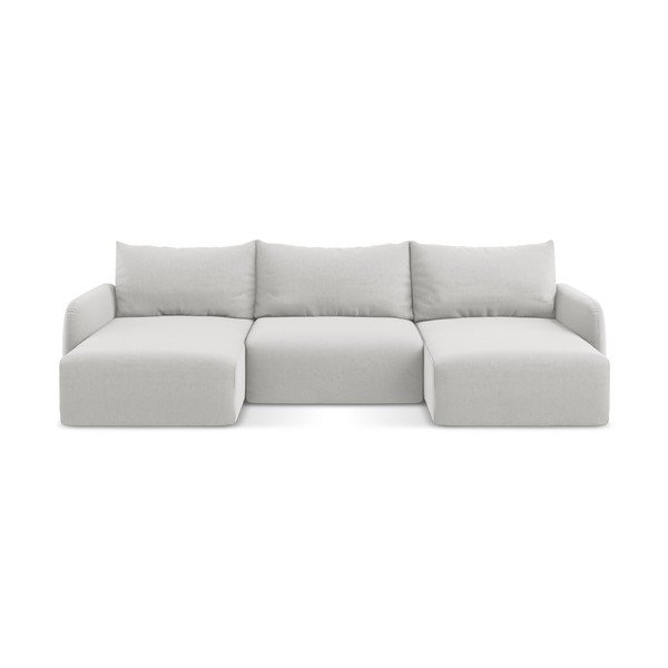 Világosszürke bársony kinyitható-tárolóhelyes (U alakú) sarokkanapé Kalena – Makamii