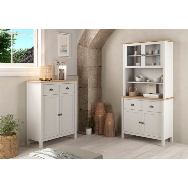 Fehér-natúr színű borovi fenyő magas komód 90x110 cm Misti – Marckeric-image-1